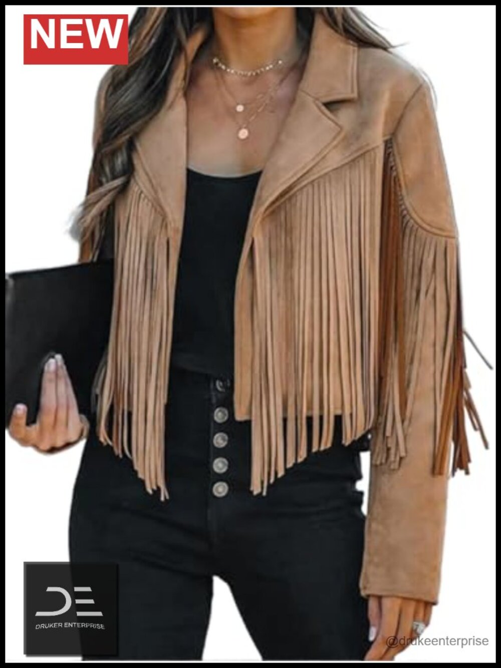 Faux Suede Fringe Cropped Jacket Western Tassel Motorcycle Coat